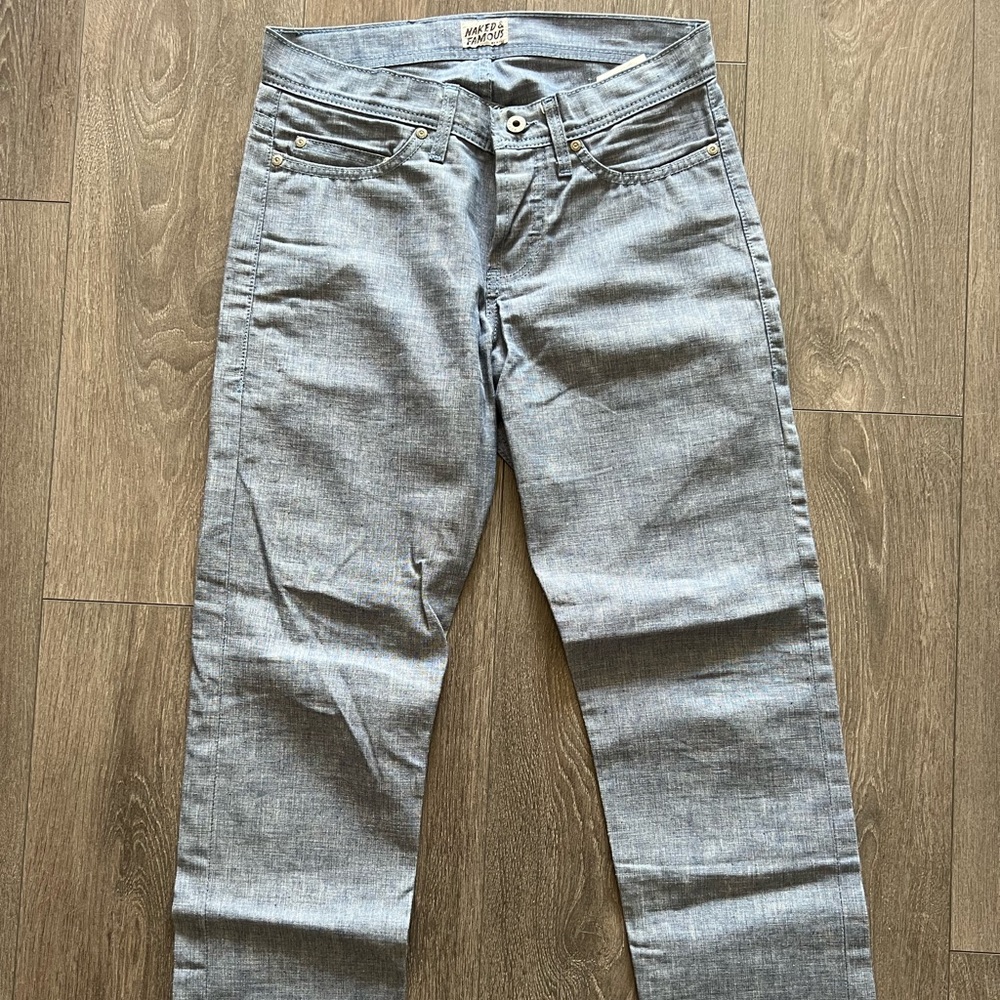 Naked & famous raw denim selvedge gray jeans